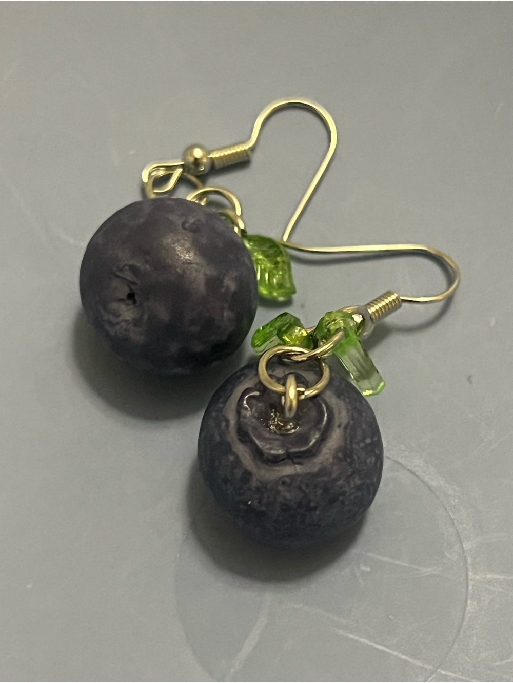 Blueberry Drop Earrings with Green Leaf Accents - Women Jewelry